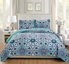 New Listing3Pc King/California King Oversized Quilted Bedspread Coverlet Set Floral Turquoi