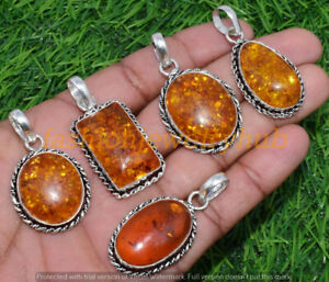 Baltic Amber Gemstone Pendant Wholesale 5pcs Lots Handmade Ethnic Jewelry