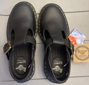 Dr. Martens Polley Mary Jane Safety Shoes Black Leather Buckle Woman’s Size 6 L