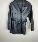 Coach Womens Trench Jacket Coat Size P/S Black Leather Double Breasted Belted
