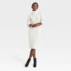 Women's Turtleneck Long Sleeve Cozy Sweater Dress - A New Day Cream M