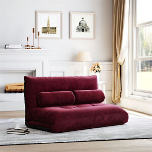 Floor Sofa Bed Adjustable Folding Leisure Futon Sofa with Two Pillows Burgundy