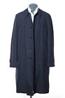40R Vintage 60s Dark-Blue Plaid Single-Breasted Raincoat Overcoat Plush Liner M