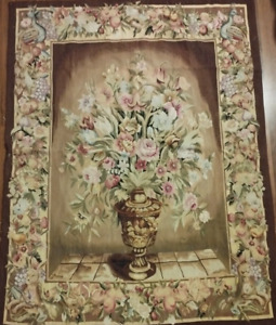 Vintage French Tapestry Antique Aubusson Hand Woven floral tapestry 58X44 inches
