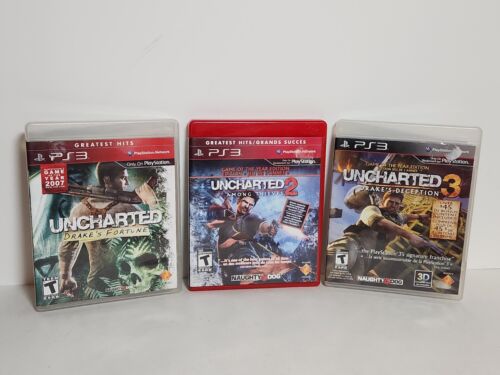 Uncharted 1 2 3 PlayStation 3 PS3 Video Games Complete With Manual Lot of 3