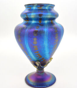 Blue Luster Vase With Peacock Design.