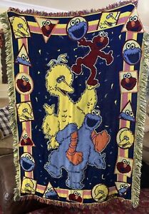 Vintage Northwest Sesame Street Tapestry Blanket Big Bird Elmo Cookie Monster US