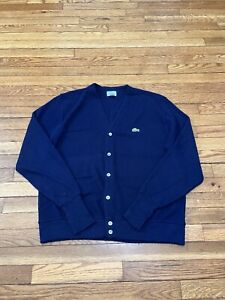 Vintage Lacoste Men's Sweater Size Large Navy Blue Cardigan Button Front