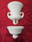 One of a kind 2 pc Wall Pocket Planter & Fountain White Decor, Brass spicket