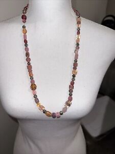 Glass Beaded Necklace Multi Shapes Pinks Golds Silver Roses READ