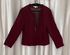 Cabi Sz 10 Burgundy Britt Boucle Fringe Tweed Women's Zip Long Sleeve Jacket
