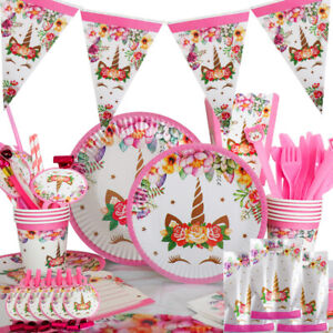 Unicorn B Theme Party Supplies Kids Birthday Decorations Tableware Plates Cups
