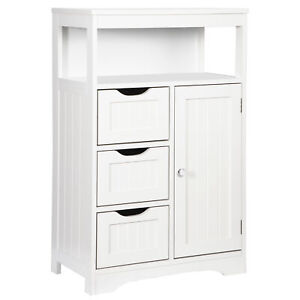 Bathroom Floor Storage Cabinet Organizer w/ 3 Drawers and Adjustable Shelf White