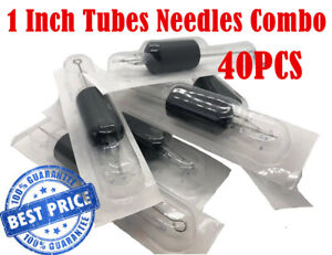 Disposable Tattoo Needles Tubes Combo 25mm 1 Inch Grip 40pcs Pick:RL, RS, CM, M1