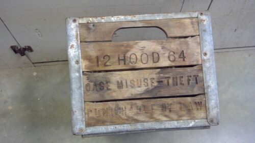 1964 Hood Dairy Wood & Steel Milk Crate vintage wooden box