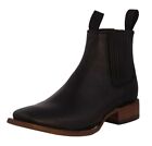 Mens Black Chelsea Ankle Boots Leather Western Wear Rodeo Square Botas Vaquero