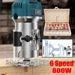 Electric Handheld Trimmer Wood Working Tool Wood Router Carving Machine 15*Bits