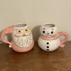 Design by Johanna Parker Pink Pastel Santa & Snowman Christmas Coffee Mug Set