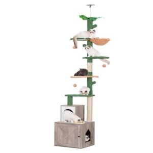 Cat Tree Floor to Ceiling，Cactus Cat Tower with 109 inch Rustic Gray