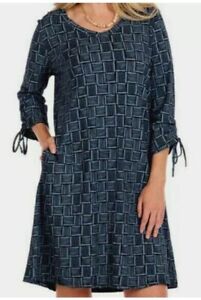 Fresh Produce Thea Midi Dress w/ Pockets 3/4 Sleeve Down Under Gray Black Size M