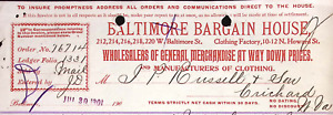 1901 BALTIMORE BARGAIN HOUSE WHOLESALERS GENERAL MERCHANDISE AT WAY DOWN PRICES