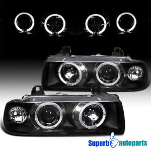 Fits 1992-1998 BMW E36 2/4Dr 325i M3 Dual Halo Projector Headlight Black (For: BMW)