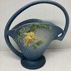 Roseville Pottery Vintage Columbine Decorative Basket, Shape 366-8, Frost Blue