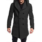 Men's Fashion Long Trench Coat Hooded Woolen Jacket Fall/Winter Hoodie Overcoat