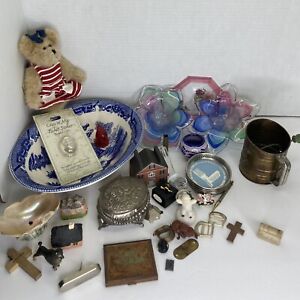 Vintage Junk Drawer  30+ Items Japan Bowl Boyd’s Bear Glass Candle Cups Etc