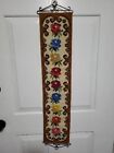 Vtg 60s 70s Chunky Needlepoint Tapestry Bell Pull Colorful Roses 35 X 7.5