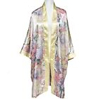 Vintage Satin Floral Kimono Robe Lily Beige Pink Cozy Soft Size 3X