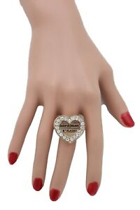 Women Fashion Jewelry Gold Ring Trendy Fun Love Queens Heart Milano Stretch Band