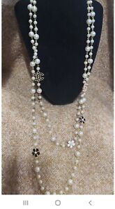 Chanel  CC Logo Button Zipper  Pull Pendant On Long  Necklace