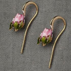 Pretty Rose Drop Earrings for Women 18k Yellow Gold Plated Jewelry Gift
