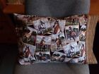 TRAVEL SIZE PILLOWCASE 2 SIDED PICTURES HORSES/ BROWN FENCE CUFF  14X20 #4004