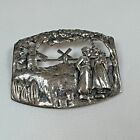 Antique Vintage Sterling Silver Dutch Kissing Couple Wind Mill Scenic Brooch HMK