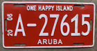 ARUBA LICENSE PLATE #A27615 ONE HAPPY ISLAND RED AND WHITE