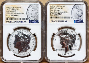 2023 s reverse proof morgan and peace silver dollar set ngc rp 69 fr     in hand