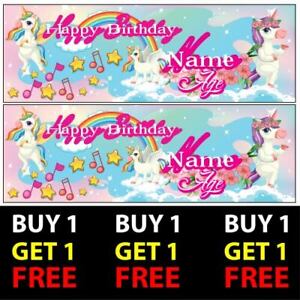 Buy 1 Get 1 Free Personalised Unicorn Birthday Banners 100gsm Kids Party Deco