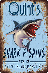 New ListingRetro Metal Tin Sign Vintage Art Jaws 80S Movie Poster Shark Fishing Wall Decor