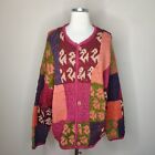 Vintage Amano Cardigan Sweater Size XL Wool Chunky Handknit Floral Colorblock