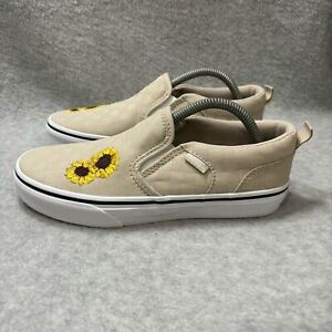 Vans Asher Shoes Youth Size 4 Girls Slip On Sneakers Dandelion Floral Print Tan