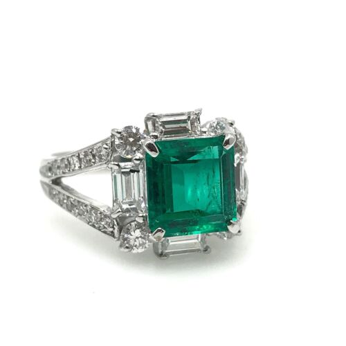 GIA Certified Colombian Emerald and Diamond Ring in Platinum - HM1958RR