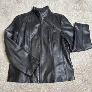WILSONS Leather Womens Jacket SIZE LARGE Black Genuine Leather Soft Supple Lined