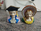 Vintage Colonial Man and Woman Head Salt & Pepper Shakers