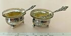 Lot of 2 Antique Russian Silver Salt Cellars w/ Silver Spoons & Crystal Inserts