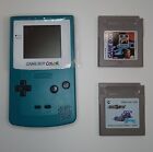 Nintendo GameBoy Color CGB-001 - Teal Game Boy GBC w/New Glass Screen & 2 Games
