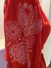Ellison Orange Off Shoulder Embroidered Tie Belt Midi Dress Womens Large EUC