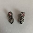 Brighton Carved Pink Stone Heart Silver Earrings