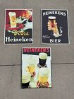 VINTAGE SET 3 HEINEKEN BEER BIER ALUMINUM ADVERTISING SIGNS GERMANY DRINK DECOR